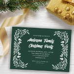 Hand Drawn Winter Greenery Family Christmas Party Invitation<br><div class="desc">A simple family Christmas party invitation featuring hand drawn white winter greenery on a forest green background.</div>