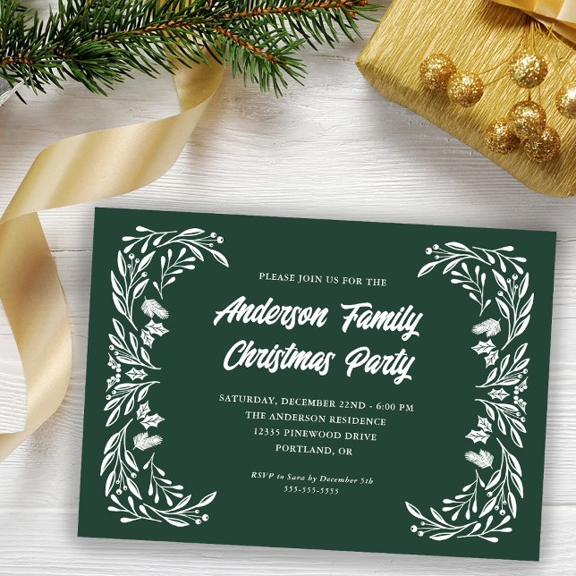 Hand Drawn Winter Greenery Family Christmas Party Invitation (Creator Uploaded)