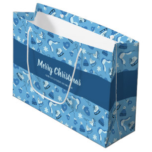 Hand Drawn Winter Pattern Blue Large Gift Bag