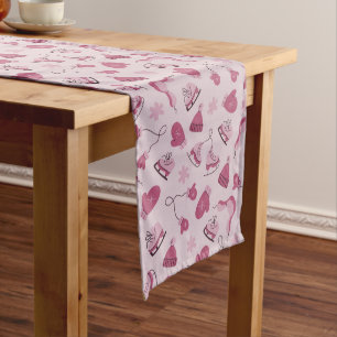 Hand Drawn Winter Pattern Pink Table Runner
