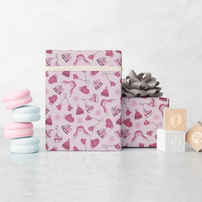 Hand Drawn Winter Pattern Pink Wrapping Paper Roll (Baby Shower)
