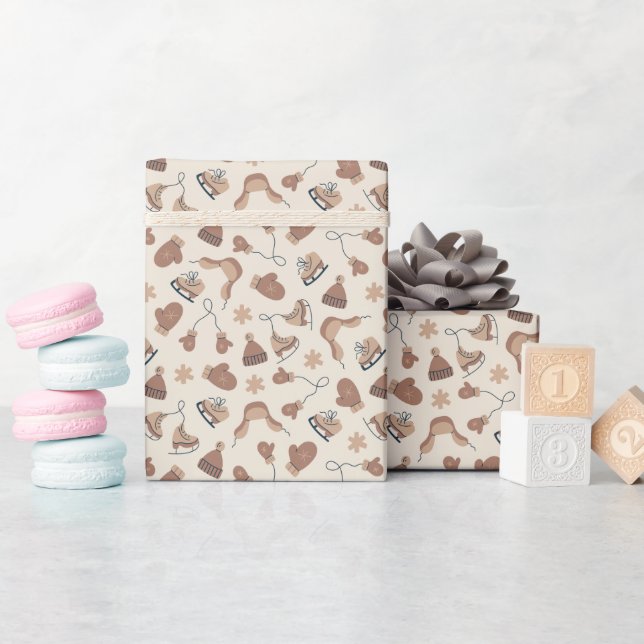 Hand Drawn Winter Print Brown Wrapping Paper Roll (Baby Shower)