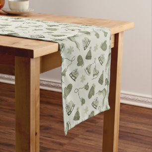 Hand Drawn Winter Print Olive Table Runner