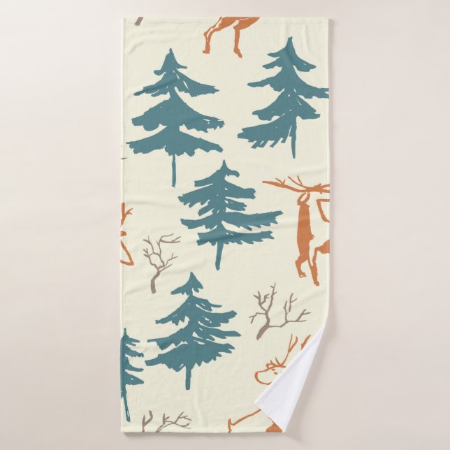 Hand drawn winter seamless pattern with deer and p bath towel (Bath Towel)