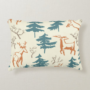 Hand drawn winter seamless pattern with deer and p decorative cushion