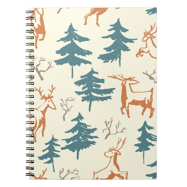 Hand drawn winter seamless pattern with deer and p notebook (Front)