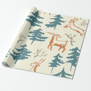 Hand drawn winter seamless pattern with deer and p wrapping paper