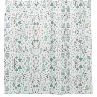 Hand Drawn Woodlands Mushroom Shower Curtain