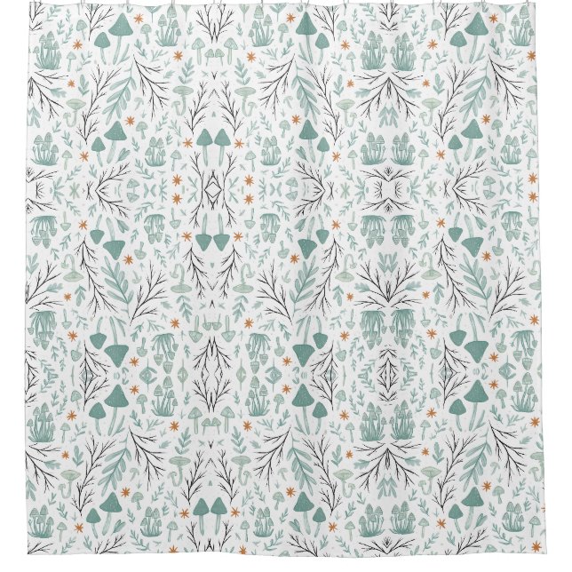 Hand Drawn Woodlands Mushroom Shower Curtain (Front)
