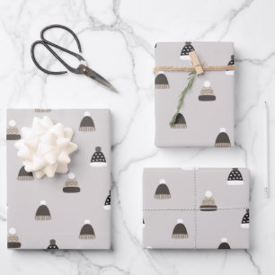 Hand Drawn Wool Hat Pattern Wrapping Paper Sheet