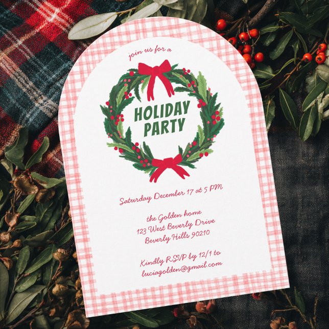 Hand-Drawn Wreath Christmas Party ARCH Gingham Invitation (Hand-Drawn Wreath Christmas Party ARCH Gingham Invitation
)