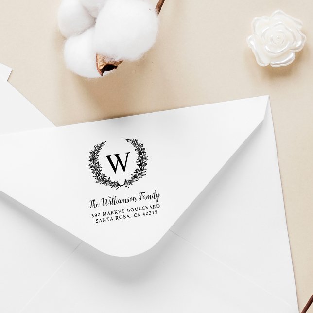Hand-drawn Wreath Family Name Return Address Rubber Stamp (Creator Uploaded)