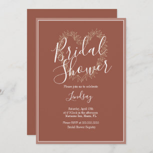 Hand Drawn Wreath Heart Boho Bridal Shower Invitation