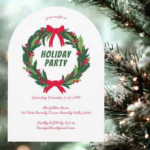 Hand Drawn Wreath Holiday Christmas Party ARCH Invitation