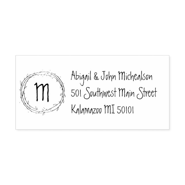 Hand-Drawn Wreath + Monogram Name Address Stamp (Design)