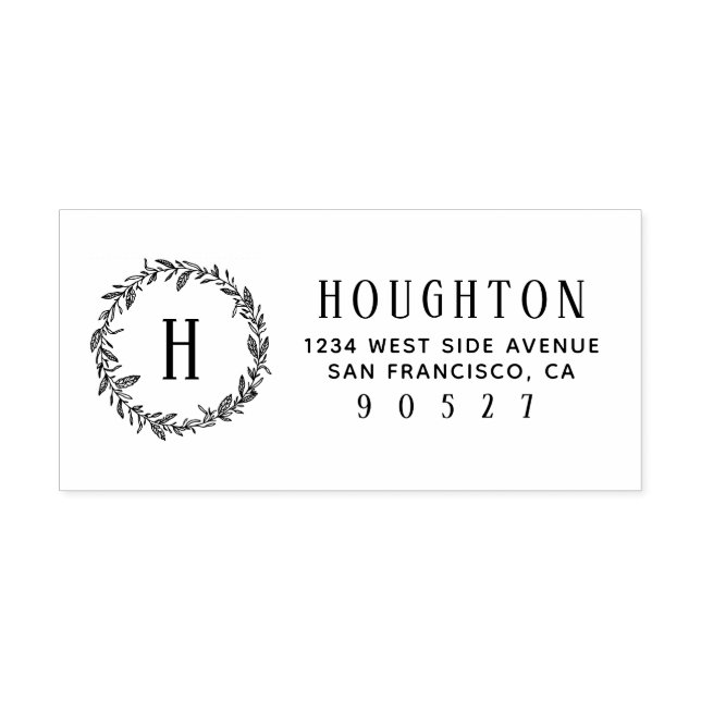 Hand-drawn Wreath Monogram Return Address Rubber Stamp (Imprint)
