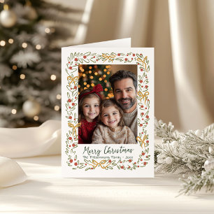 Hand Drawn Wreath & Preppy Bows Photo  Card