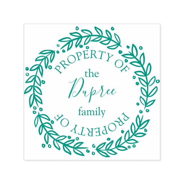 Hand-drawn Wreath Property of Name Self-inking Stamp (Design)
