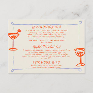 Hand Drawn Written Blue Orange Wedding Details  Enclosure Card