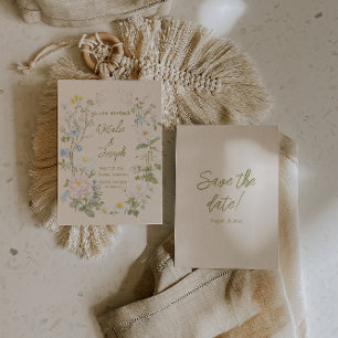 Hand Drawn Written Floral Wreath Summer Wedding Save The Date