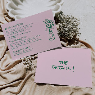 Hand Drawn Written Pink Colourful Wedding Details  Enclosure Card
