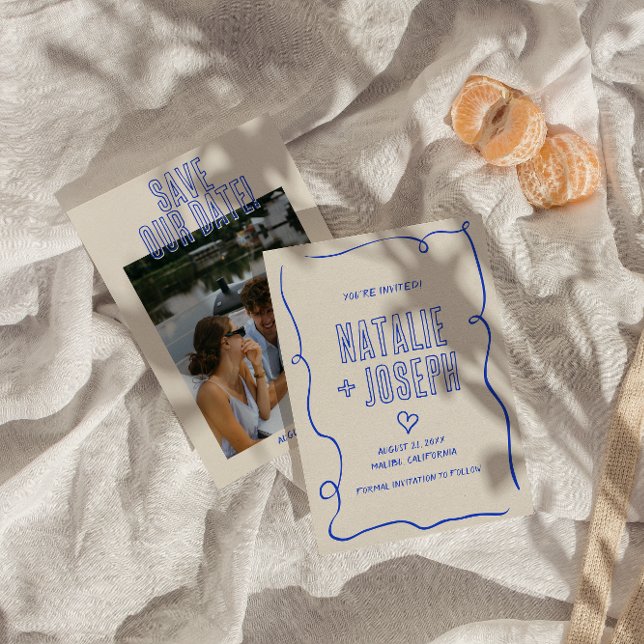 Hand Drawn Written Retro Bold Quirky Photo Wedding Save The Date (Creator Uploaded)