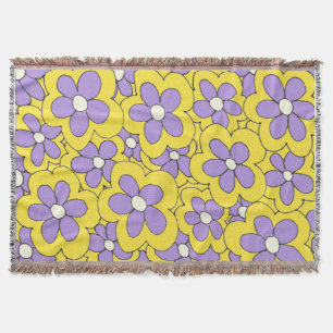 Hand Drawn Yellow and Purple Flower Design Throw Blanket
