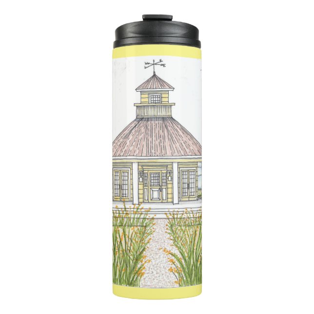Hand Drawn Yellow Beach Cottage Thermal Tumbler (Front)