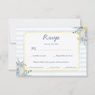 Hand Drawn Yellow Blue Stripe Wedding Meal Choice RSVP Card
