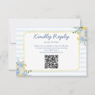 Hand Drawn Yellow Blue Stripe Wedding Website QR RSVP Card
