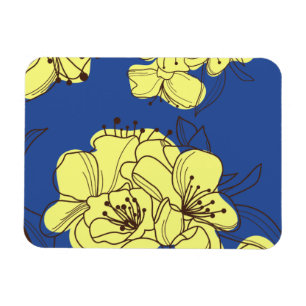 Hand Drawn Yellow Wild Flowers on Blue Magnet