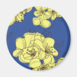 Hand Drawn Yellow Wild Flowers on Blue Magnet