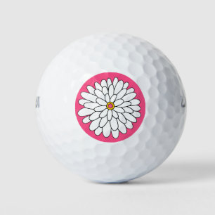 Hand Drawn Zinnia Pink Background Golf Balls