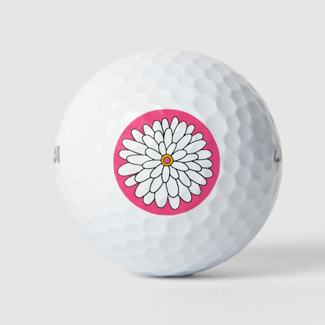 Hand Drawn Zinnia Pink Background Golf Balls (Front)