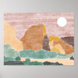 Hand Drawn Zion National Park Landscape Poster