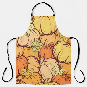 Hand-drown Vintage pumpkin and leaves seamless pat Apron