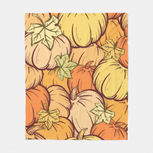 Hand-drown Vintage pumpkin and leaves seamless pat Fleece Blanket