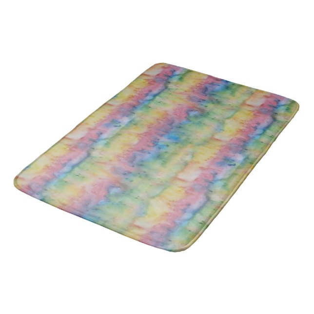 Hand Dyed Rainbow Stripe Bath Mat (Angled)