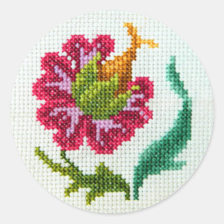 Hand embroidered bright flower 3 classic round sticker