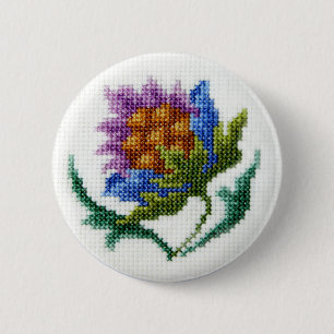 Hand embroidered bright flower 6 cm round badge