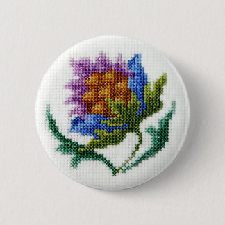 Hand embroidered bright flower 6 cm round badge