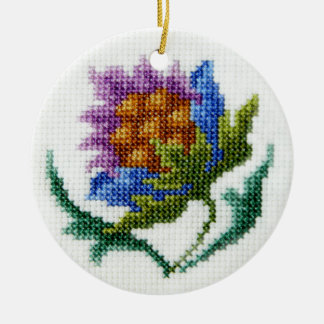 Hand embroidered bright flower ceramic tree decoration