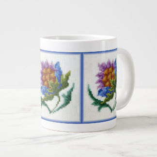 Hand embroidered bright flower large coffee mug