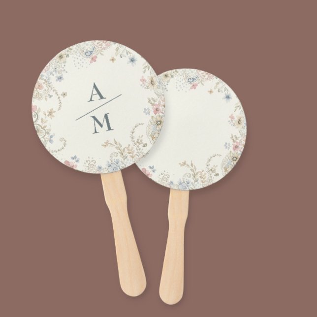Hand Fan Custom Floral with Initials - Romantic (Creator Uploaded)