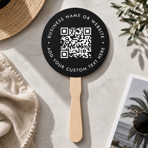 Hand Fan Custom QR Code Logo Black Event Paddle