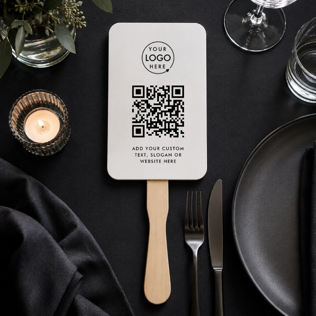 Hand Fan | Custom QR Code Logo Modern Event Paddle (Modern event hand fan with scannable QR design for events tables, warm venues & promo merchansie)
