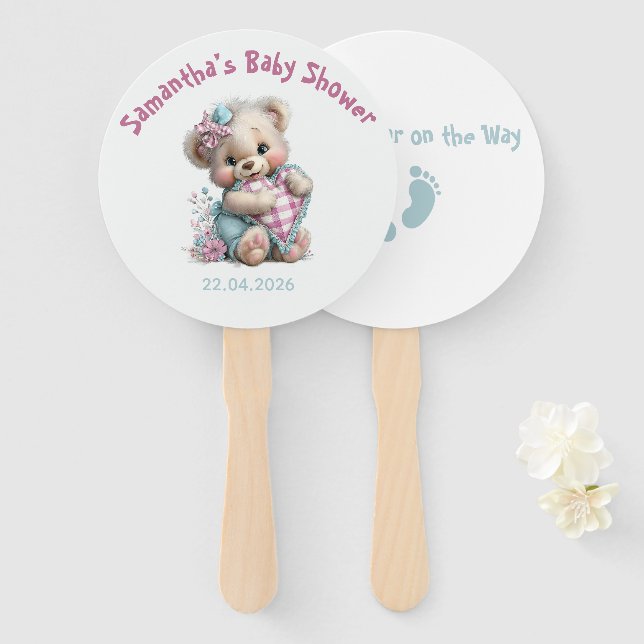 Hand Fans Teddy Bear Baby Shower (Front and Back)