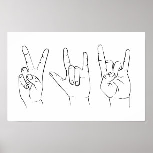 Hand gesture line art poster