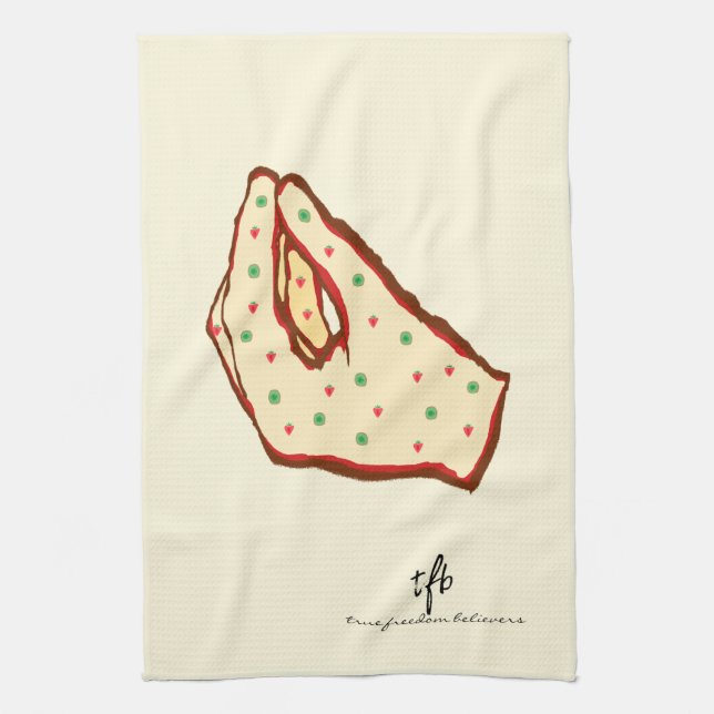 Hand Gesture Strawberry-Kiwi Pizza Tea Towel (Vertical)