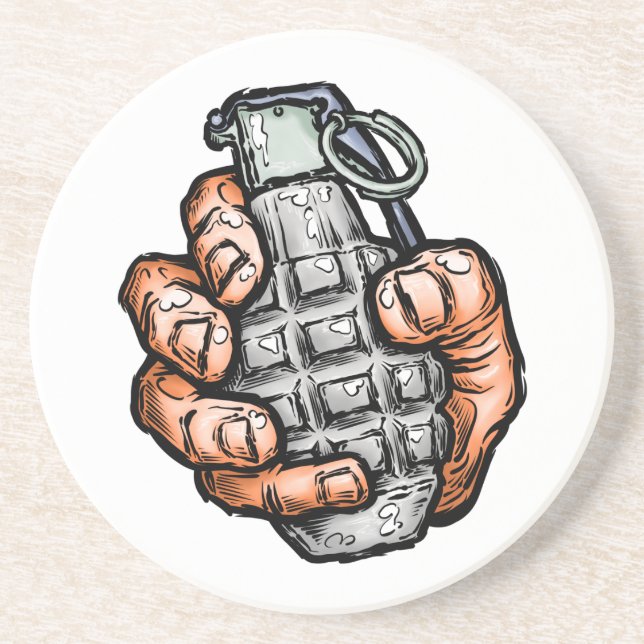 Hand Grenade In Comics Style Coaster (Front)